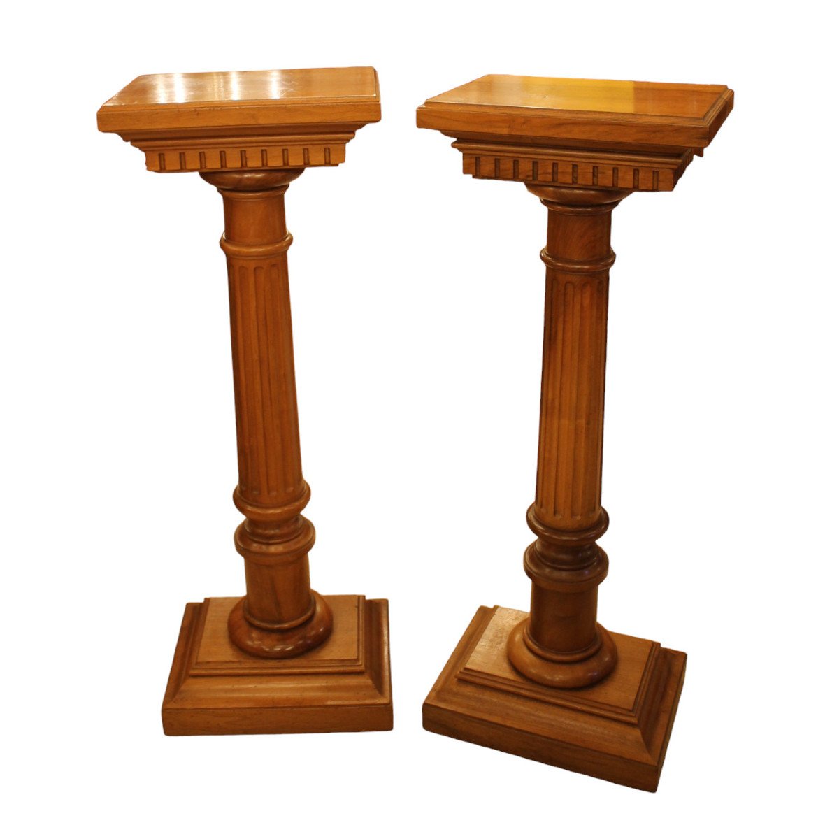 Pair Of Large Walnut Columns, 19th Century Period