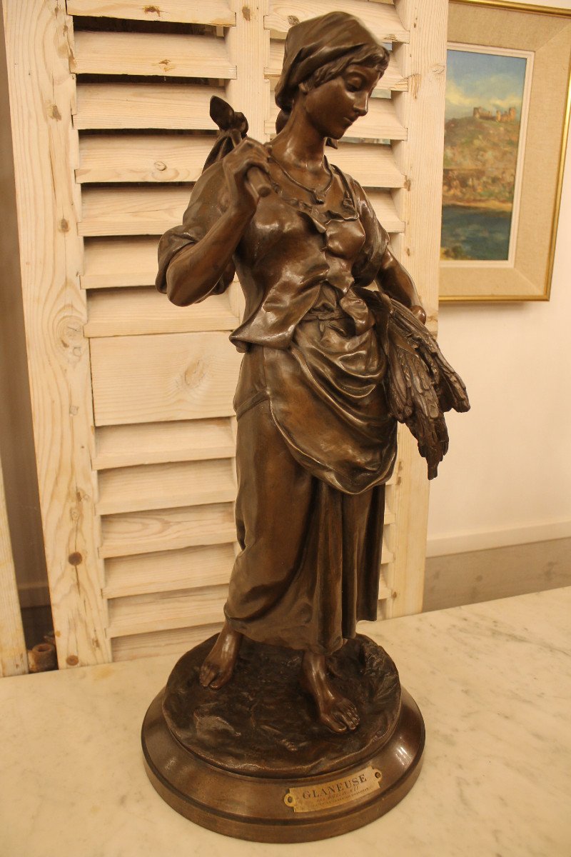 Aizelin Eugène-antoine (1821-1902) - Gleaner, Large Bronze Sculpture-photo-2