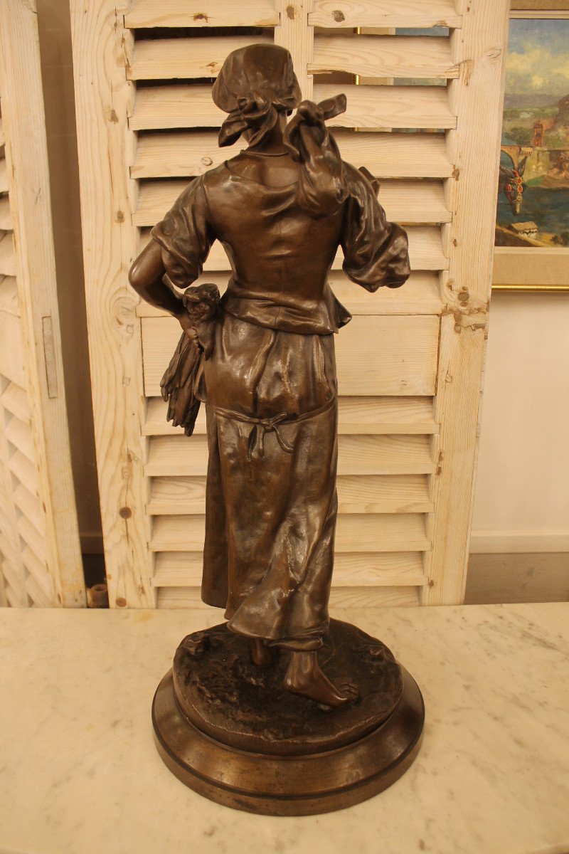 Aizelin Eugène-antoine (1821-1902) - Gleaner, Large Bronze Sculpture-photo-4