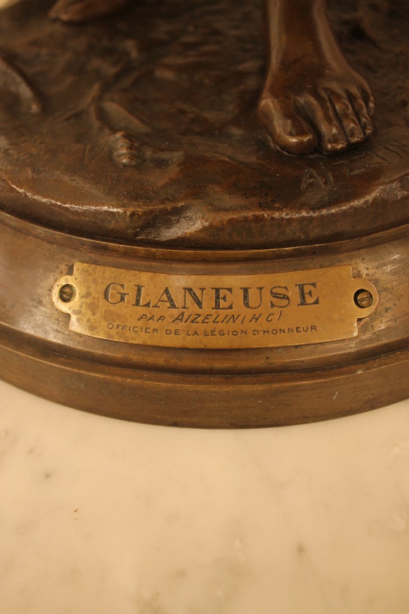 Aizelin Eugène-antoine (1821-1902) - Gleaner, Large Bronze Sculpture-photo-1