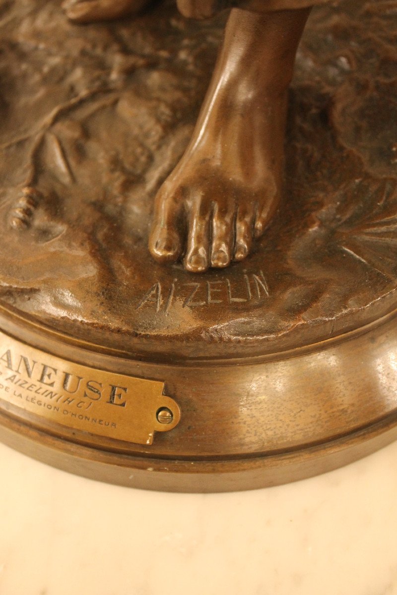 Aizelin Eugène-antoine (1821-1902) - Gleaner, Large Bronze Sculpture-photo-2