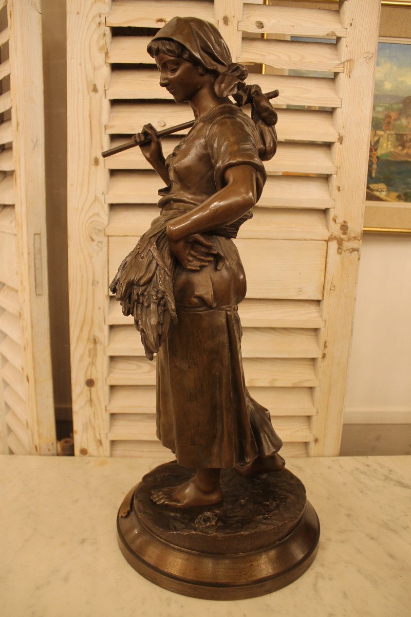 Aizelin Eugène-antoine (1821-1902) - Gleaner, Large Bronze Sculpture-photo-4