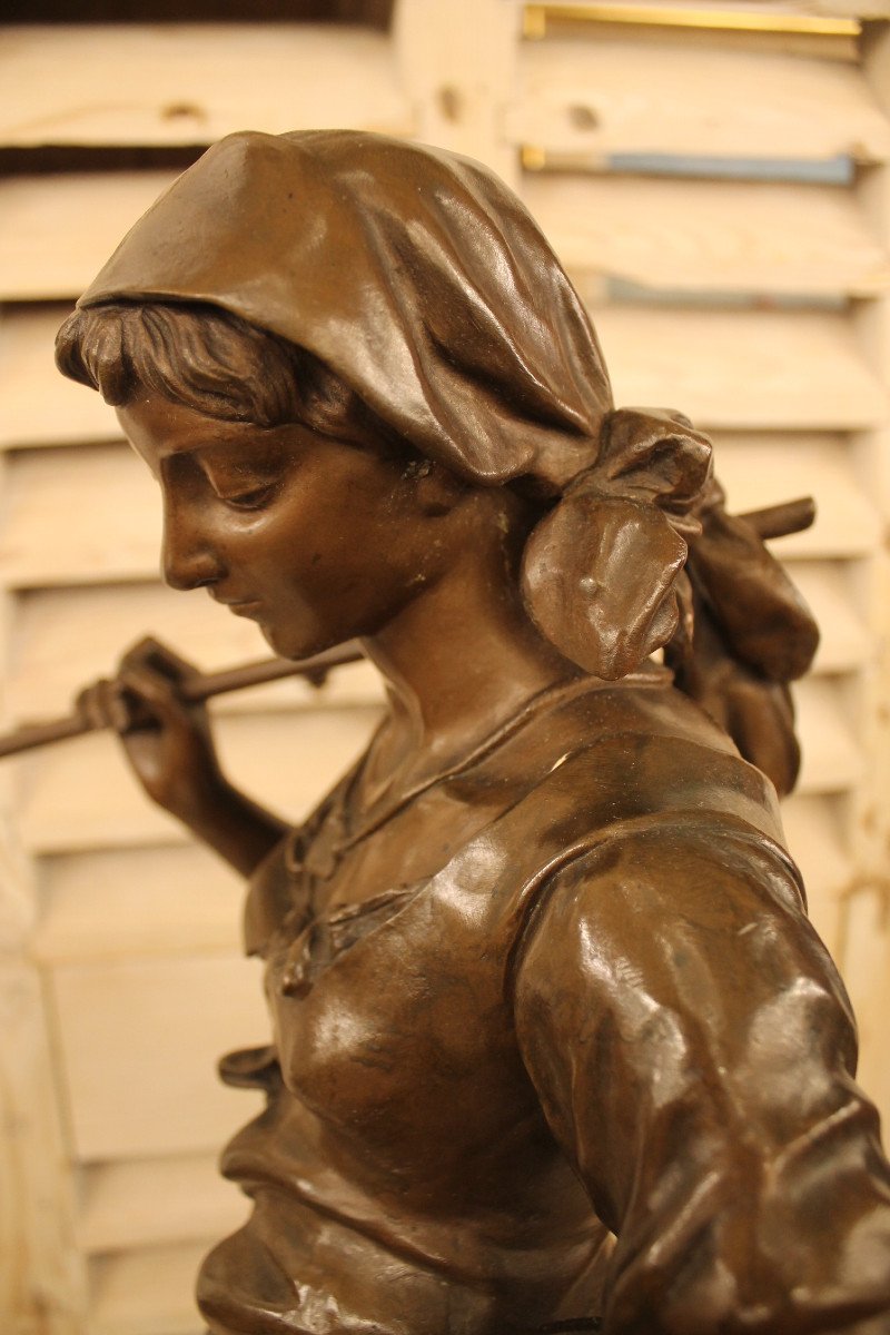 Aizelin Eugène-antoine (1821-1902) - Gleaner, Large Bronze Sculpture-photo-5