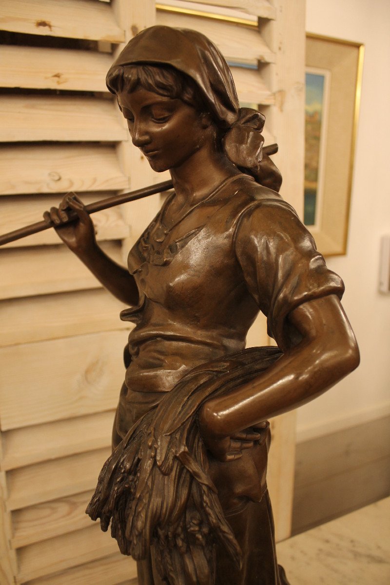 Aizelin Eugène-antoine (1821-1902) - Gleaner, Large Bronze Sculpture-photo-6