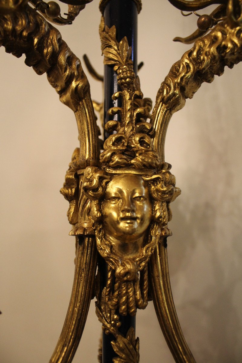 Louis XVI Style Chandelier In Gilt And Lacquered Bronze, Late 19th Century-photo-3