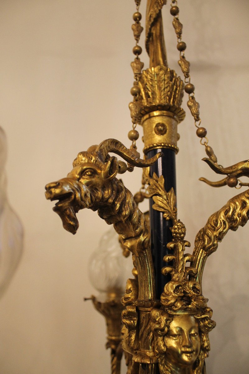 Louis XVI Style Chandelier In Gilt And Lacquered Bronze, Late 19th Century-photo-3