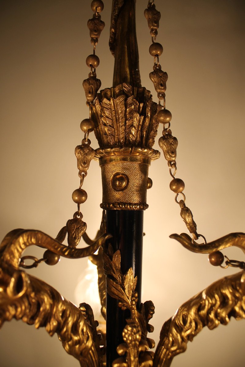 Louis XVI Style Chandelier In Gilt And Lacquered Bronze, Late 19th Century-photo-7