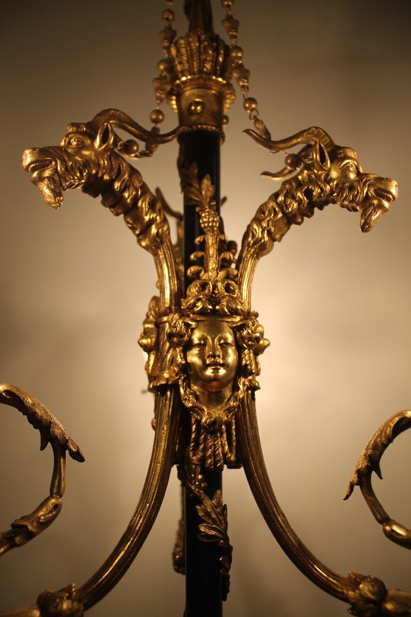 Louis XVI Style Chandelier In Gilt And Lacquered Bronze, Late 19th Century-photo-8