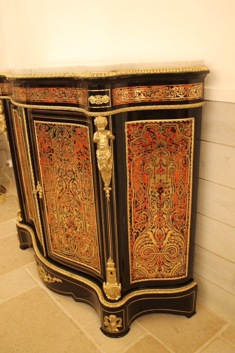 Curved Support Cabinet In Boulle Marquetry, Napoleon III Period-photo-3
