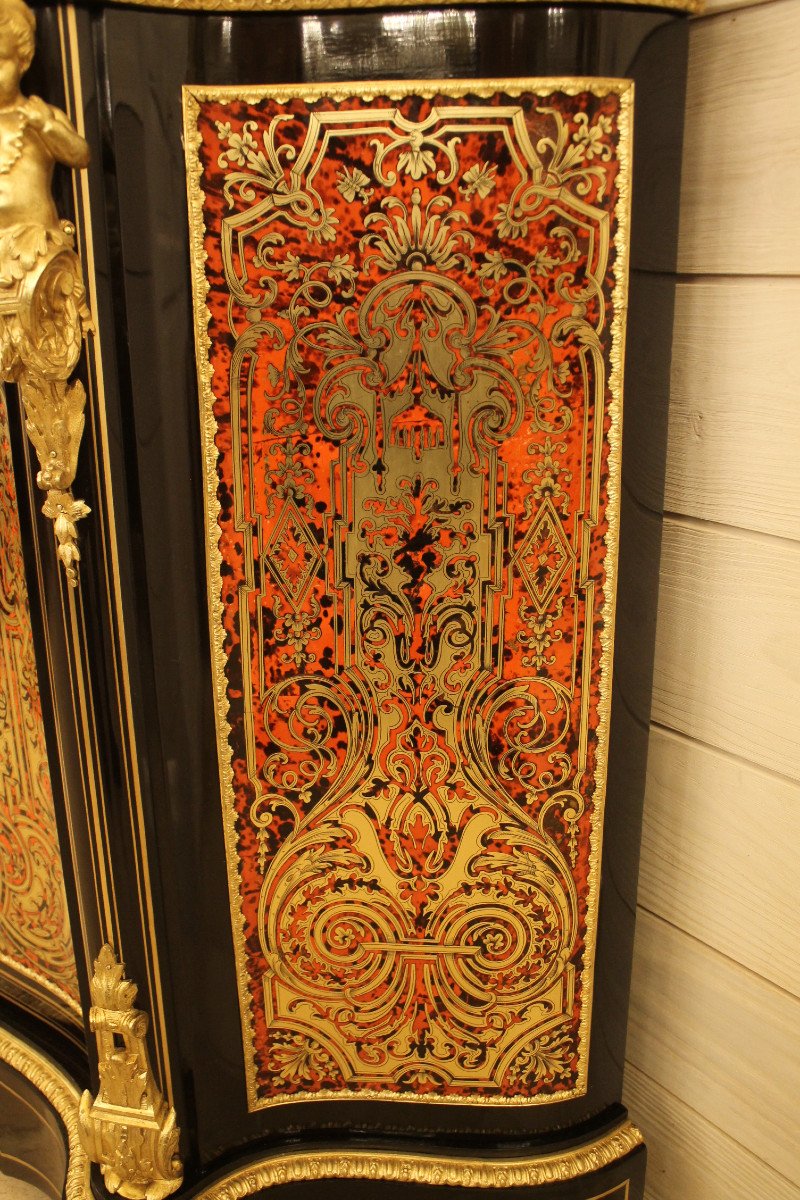 Curved Support Cabinet In Boulle Marquetry, Napoleon III Period-photo-1