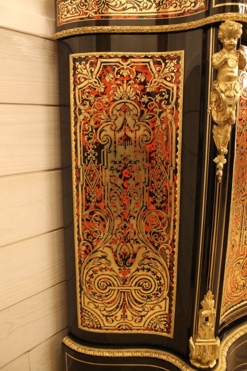 Curved Support Cabinet In Boulle Marquetry, Napoleon III Period-photo-5