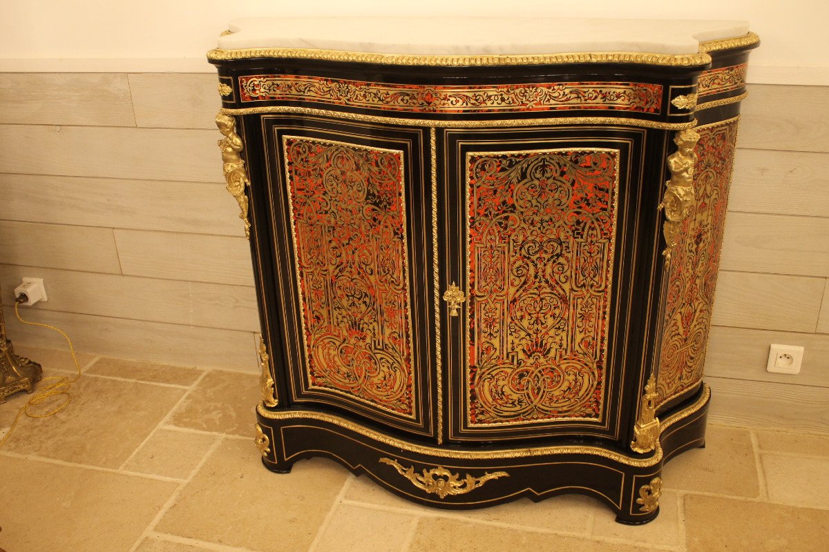 Curved Support Cabinet In Boulle Marquetry, Napoleon III Period