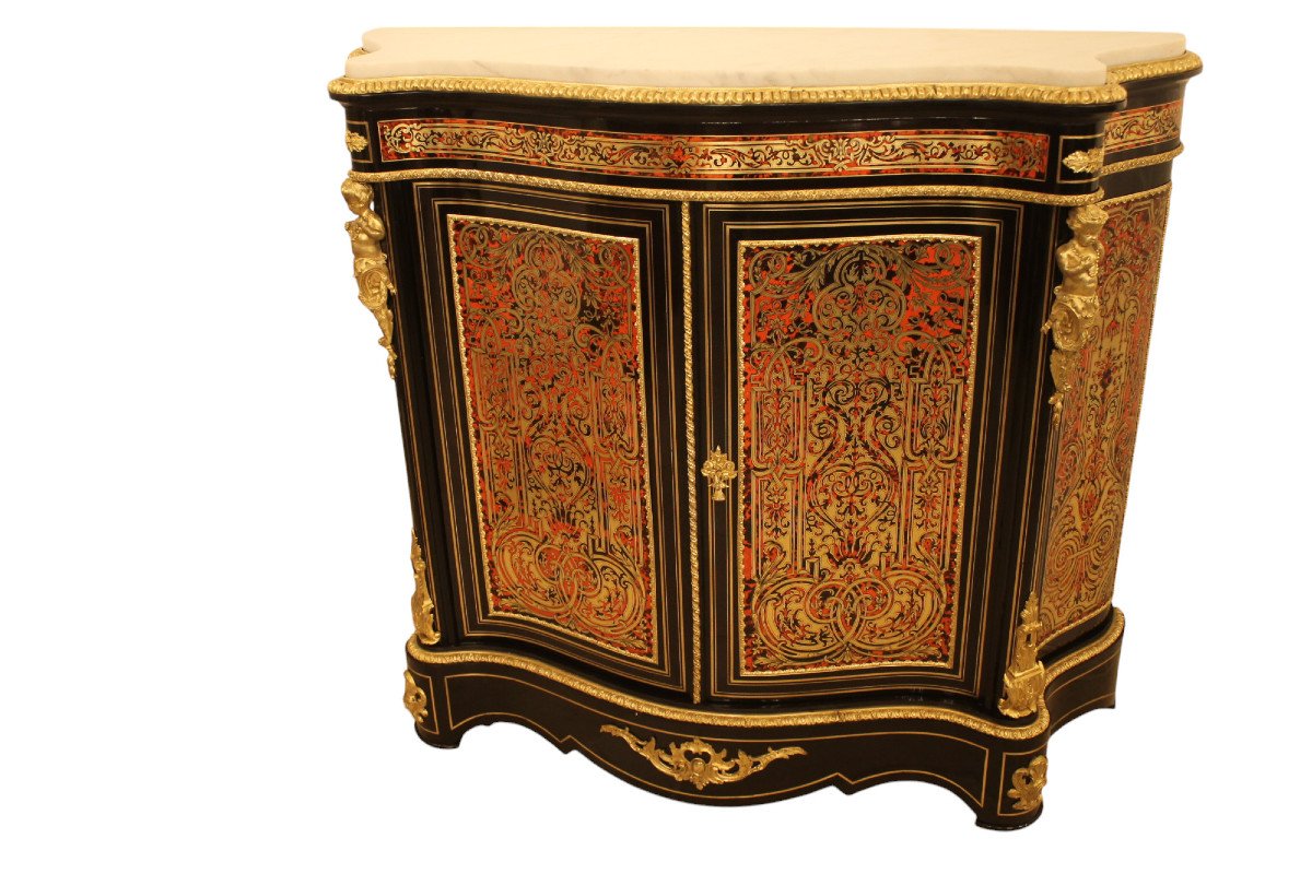 Curved Support Cabinet In Boulle Marquetry, Napoleon III Period