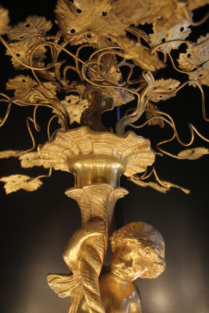 Important Bronze Chandelier In Putto, End Of The 19th Century-photo-4