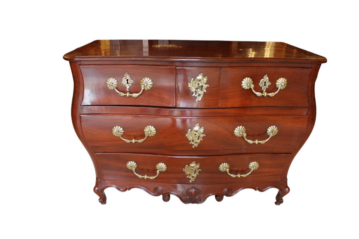 Commode Louis XV En Acajou Massif, La Rochelle, époque XVIIIe Siècle