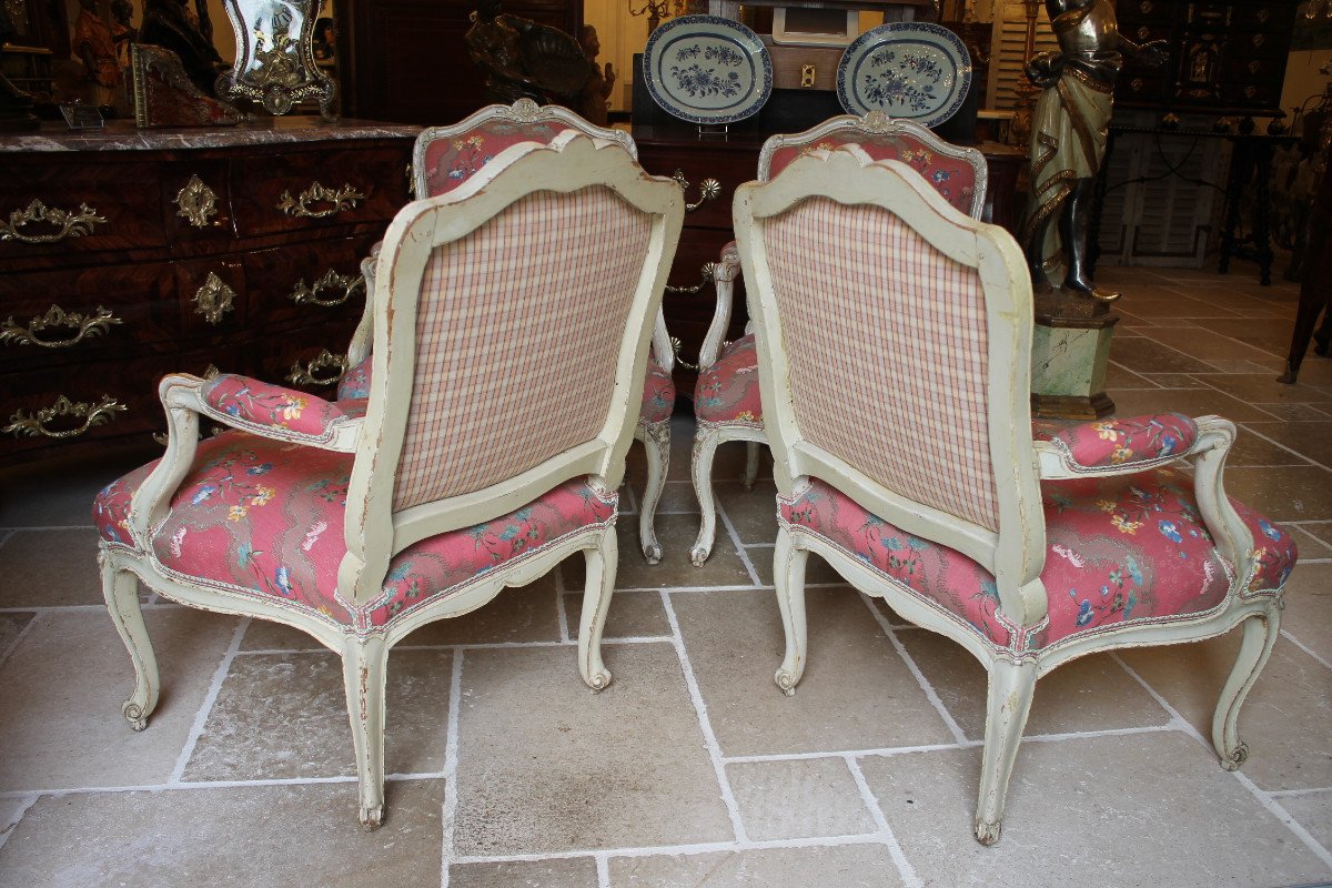 Suite Of Four Armchairs To The Queen, Louis XV Period, Stamped Ib Lelarge-photo-2