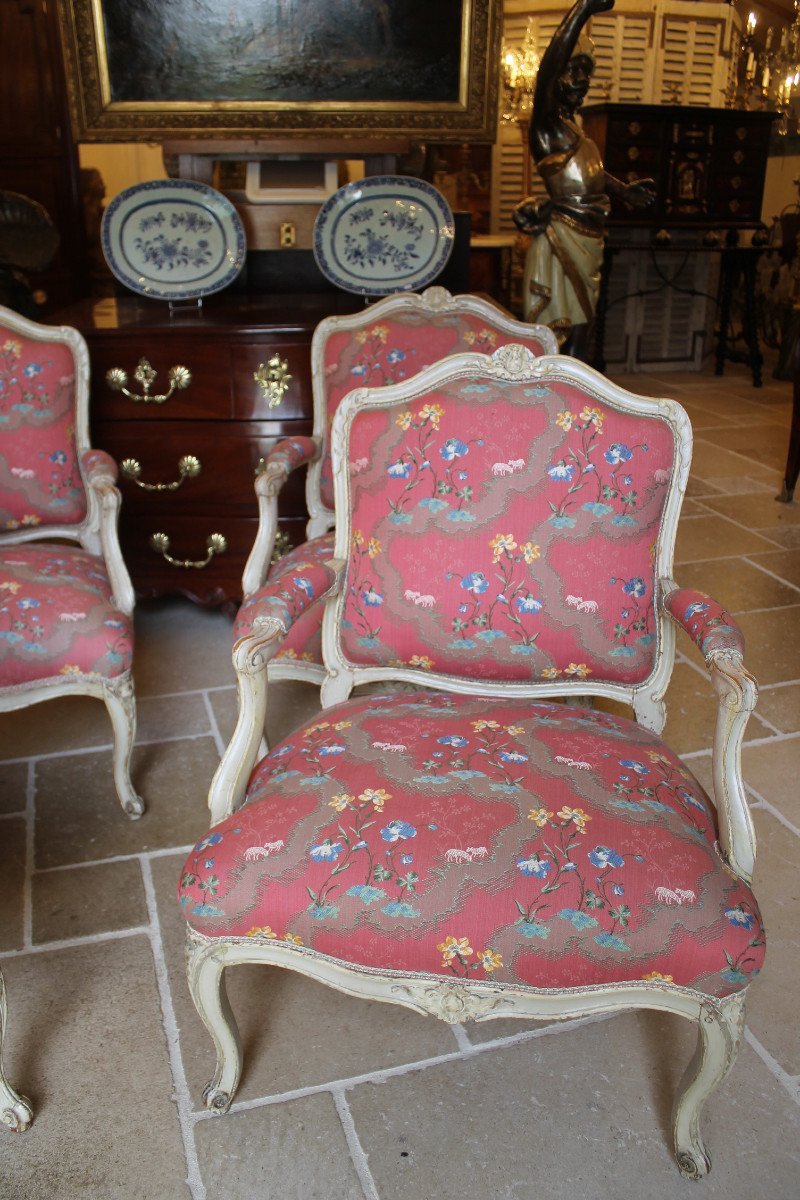 Suite Of Four Armchairs To The Queen, Louis XV Period, Stamped Ib Lelarge-photo-3