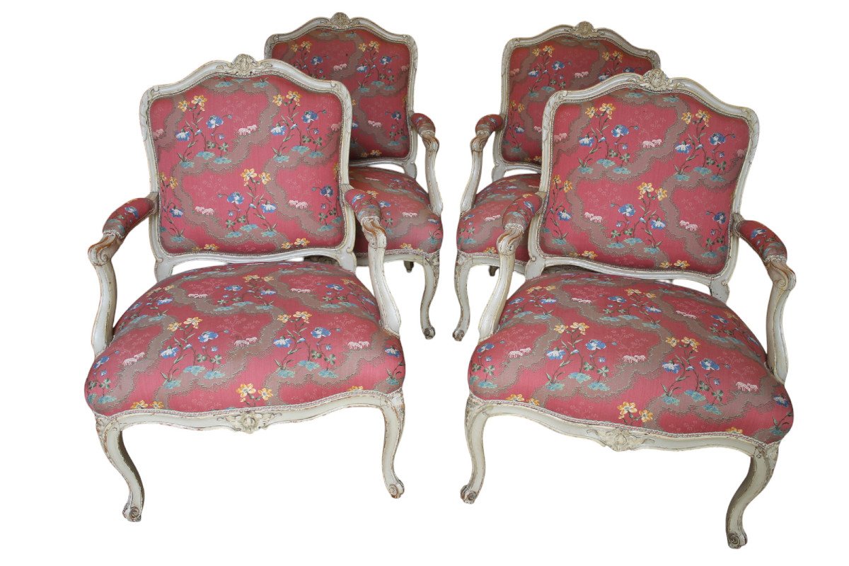 Suite Of Four Armchairs To The Queen, Louis XV Period, Stamped Ib Lelarge