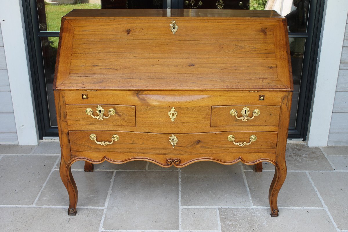 Solid Manchineel Sloping Desk, Nantais Work, Louis XV Period-photo-2