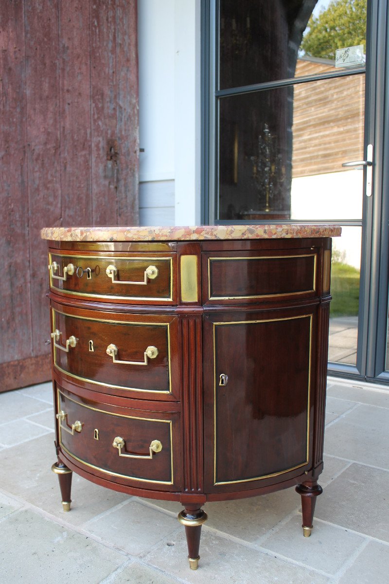 Commode Demi Lune Louis XVI, Fin Du XVIIIème Siècle-photo-2