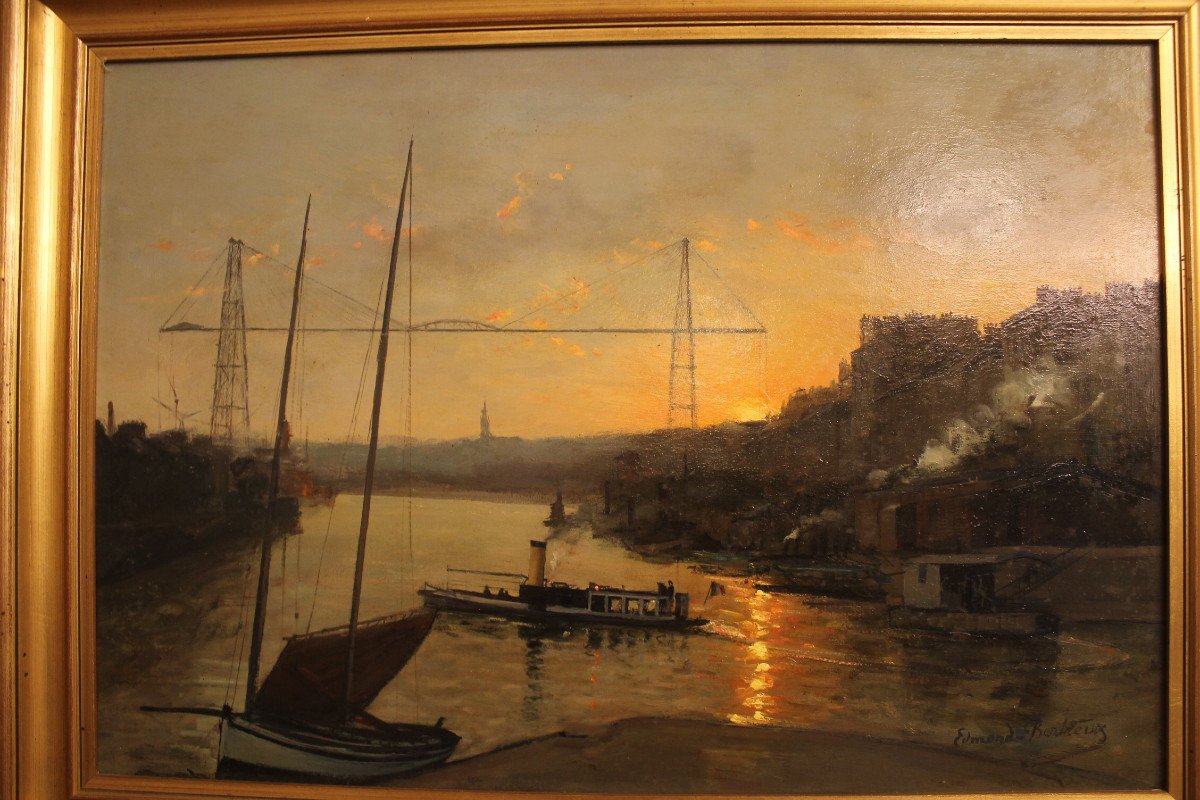 Edmond BERTREUX (1911-1991), Nantes, Coucher Du Soleil Sur La Loire-photo-2