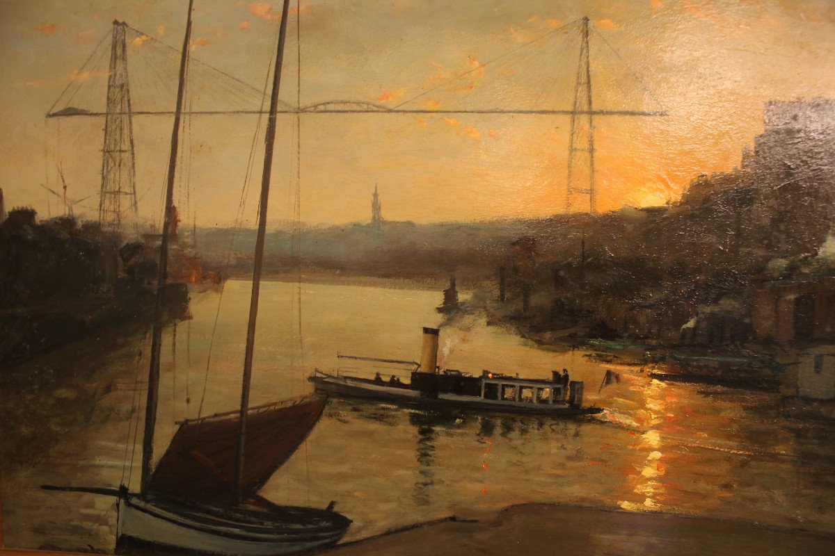 Edmond BERTREUX (1911-1991), Nantes, Coucher Du Soleil Sur La Loire-photo-3