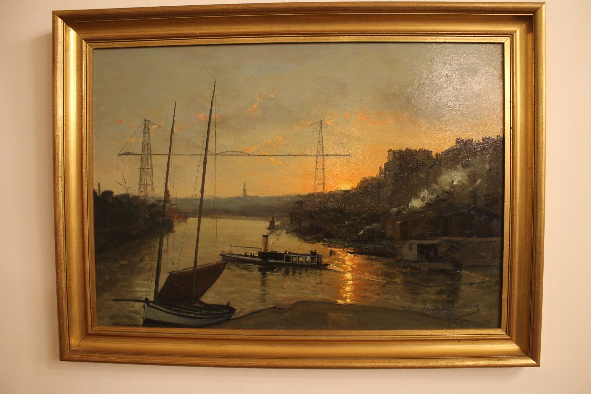 Edmond BERTREUX (1911-1991), Nantes, Coucher Du Soleil Sur La Loire