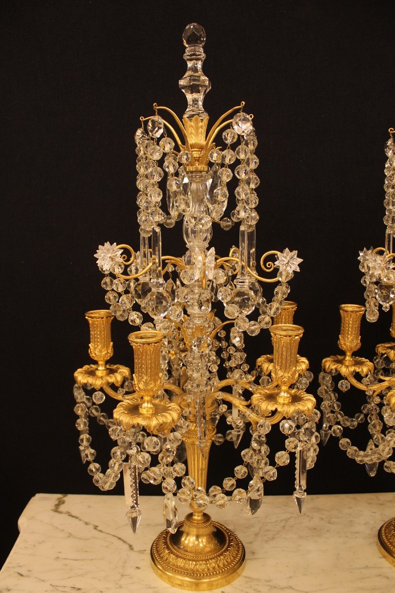 Pair Of Bronze And Crystal Girandoles, Napoleon III Period-photo-2