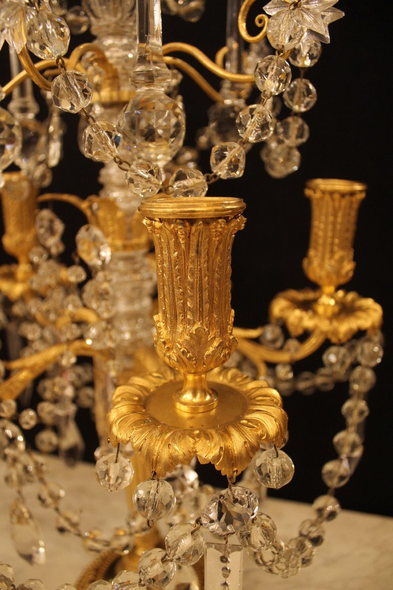 Pair Of Bronze And Crystal Girandoles, Napoleon III Period-photo-4