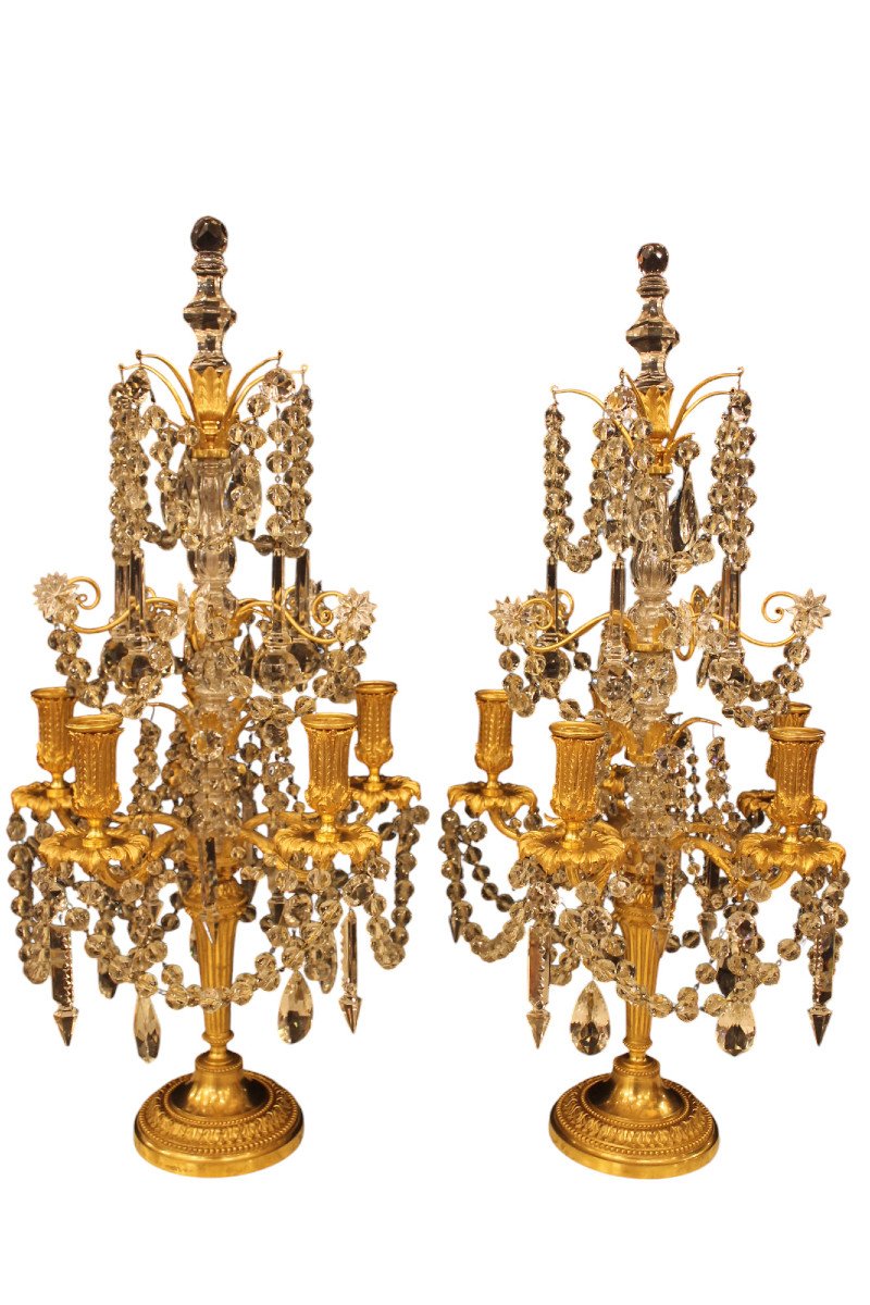 Pair Of Bronze And Crystal Girandoles, Napoleon III Period