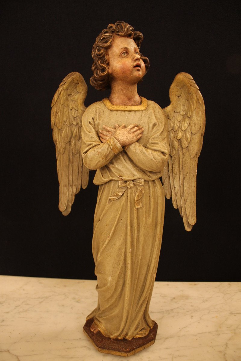 Paire d'Anges En Bois Sculpté, époque XIXe Siècle-photo-3