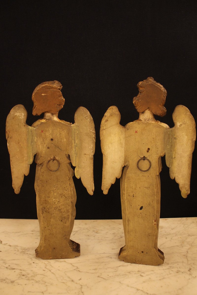 Paire d'Anges En Bois Sculpté, époque XIXe Siècle-photo-2