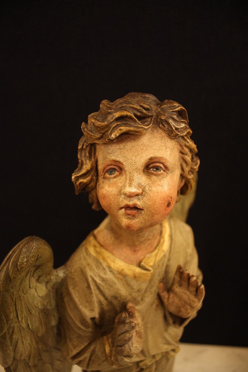 Paire d'Anges En Bois Sculpté, époque XIXe Siècle-photo-4