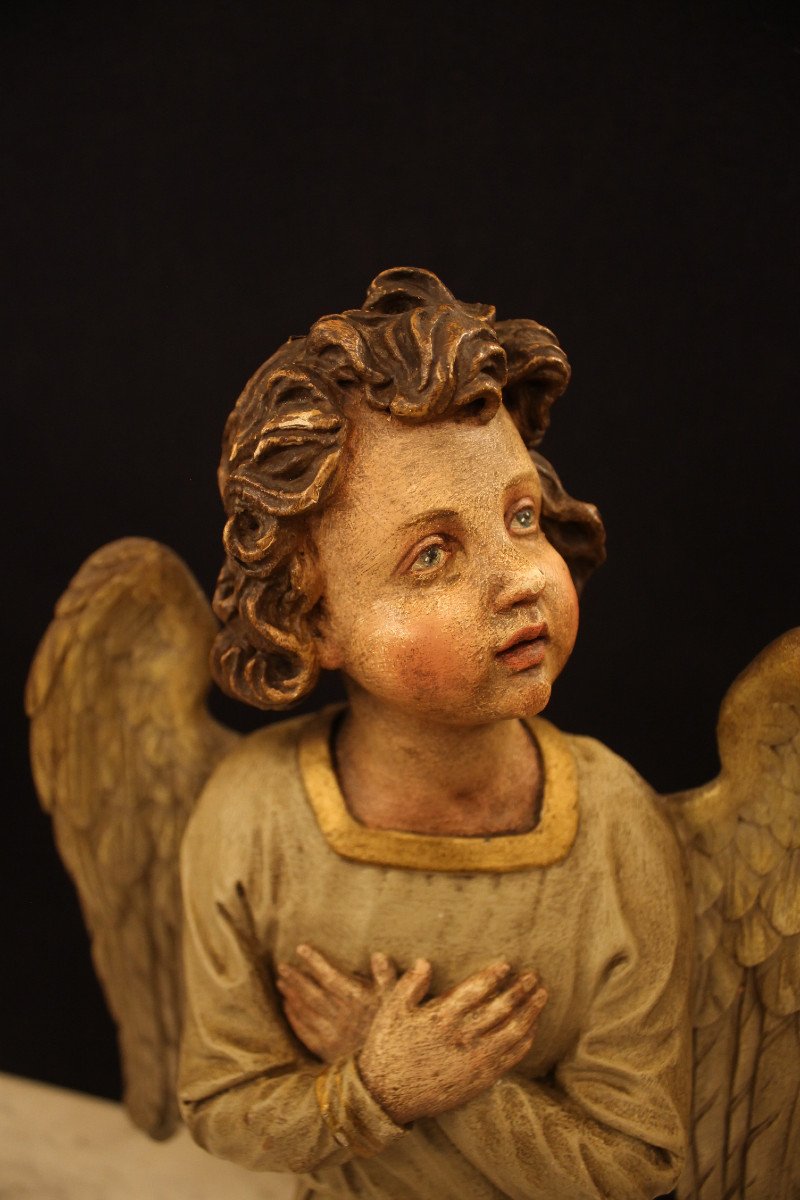 Paire d'Anges En Bois Sculpté, époque XIXe Siècle-photo-5