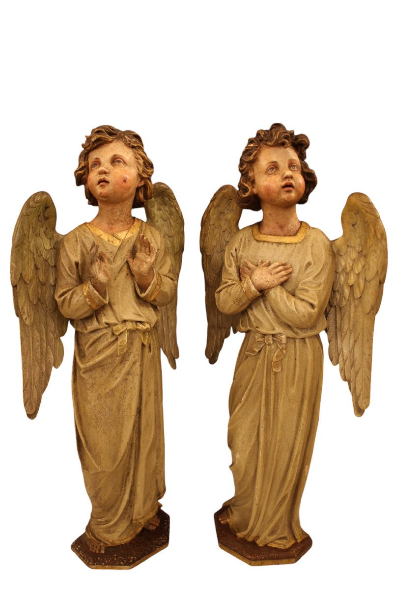 Paire d'Anges En Bois Sculpté, époque XIXe Siècle