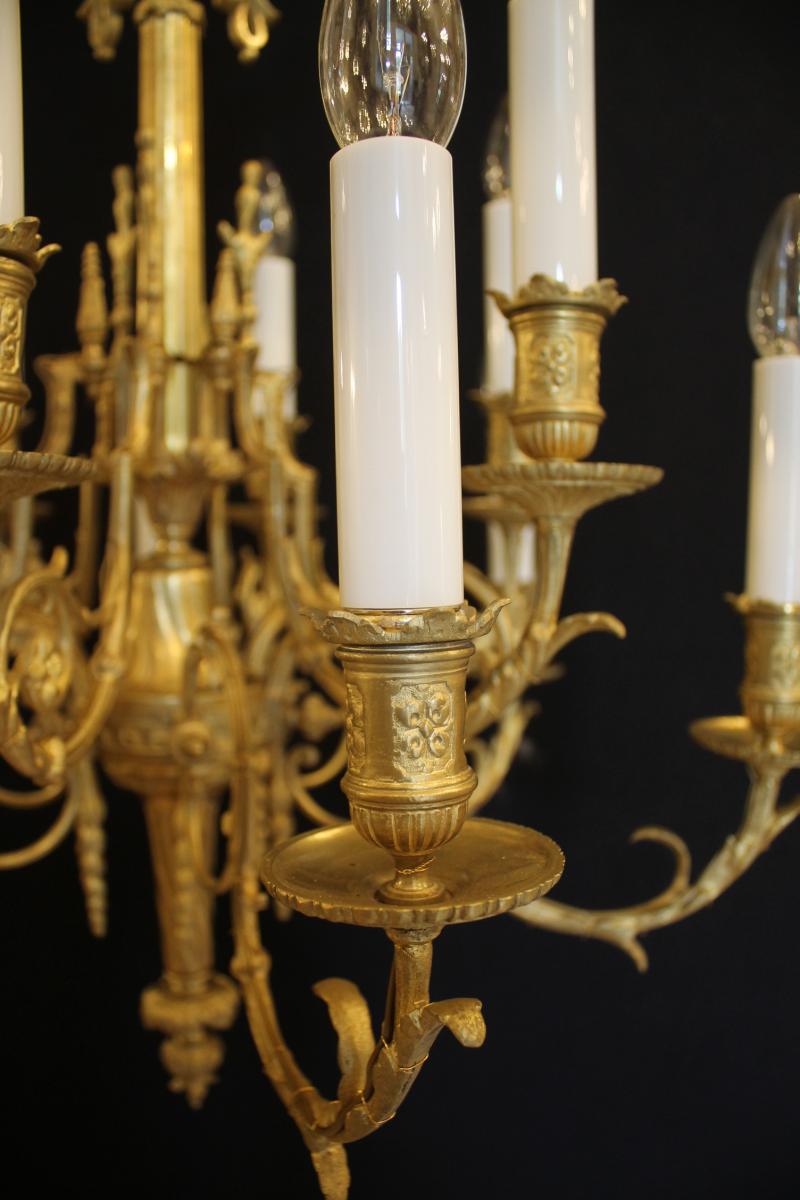 Louis XVI Style Bronze Chandelier, Napoleon III Era-photo-2