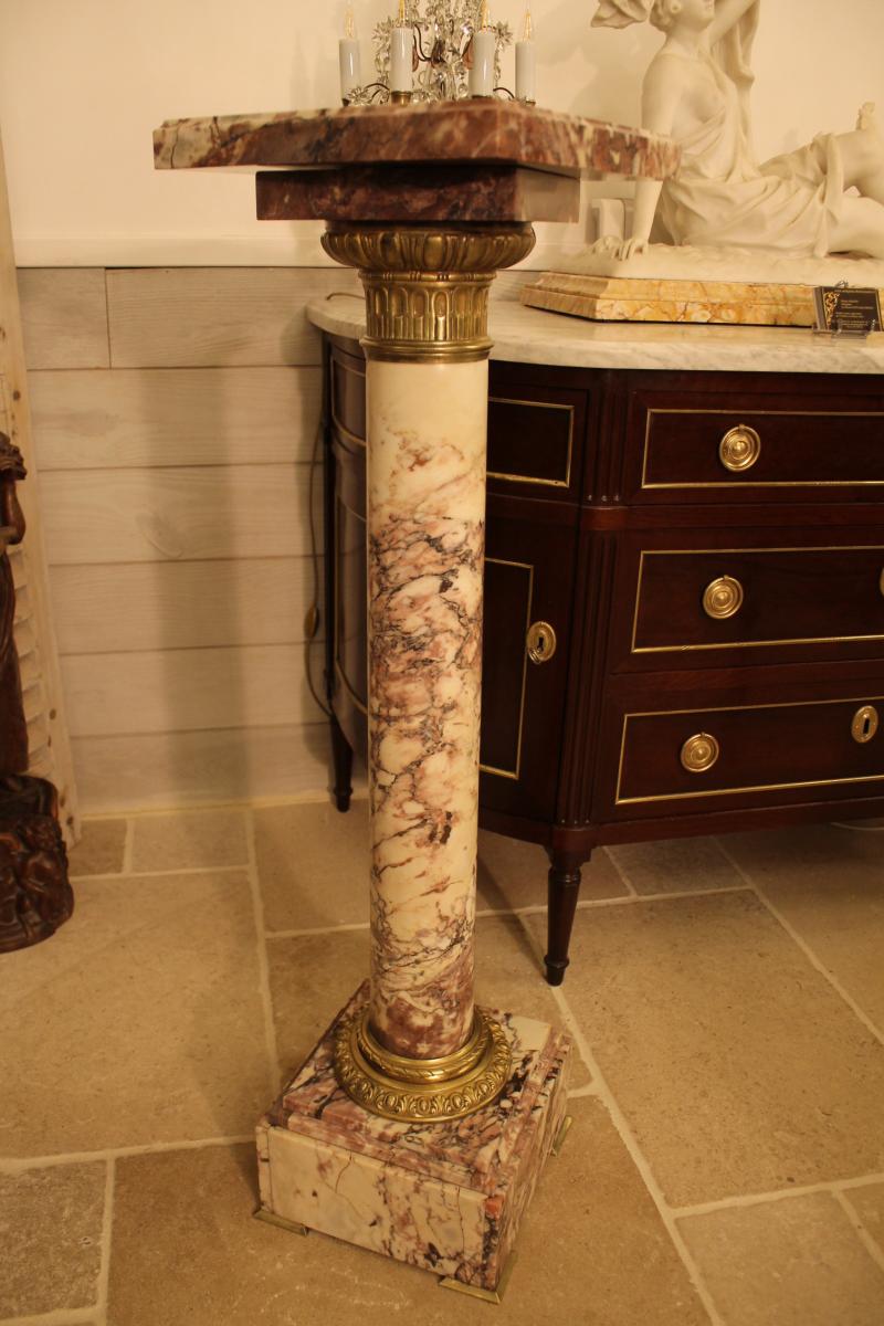 Column Marble Breche Violette And Bronze, XIXth Century