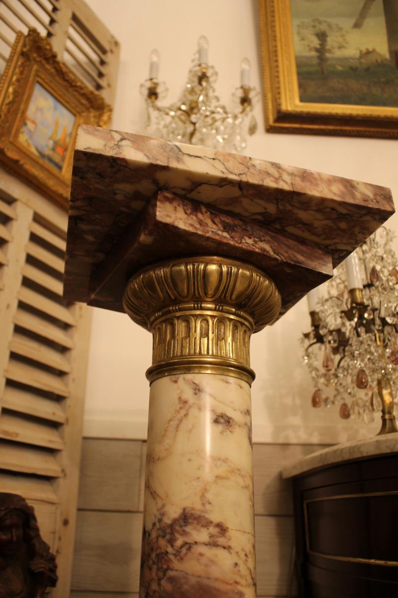 Column Marble Breche Violette And Bronze, XIXth Century-photo-1