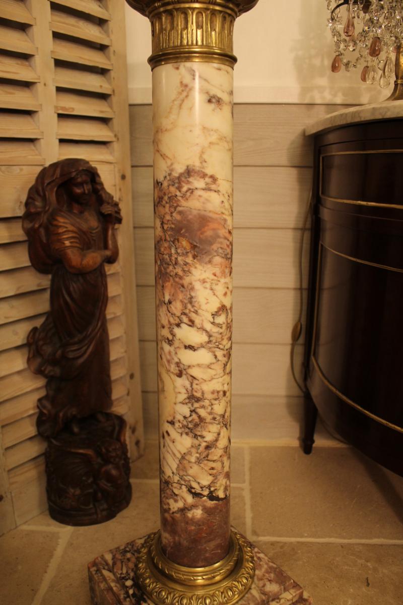 Column Marble Breche Violette And Bronze, XIXth Century-photo-2