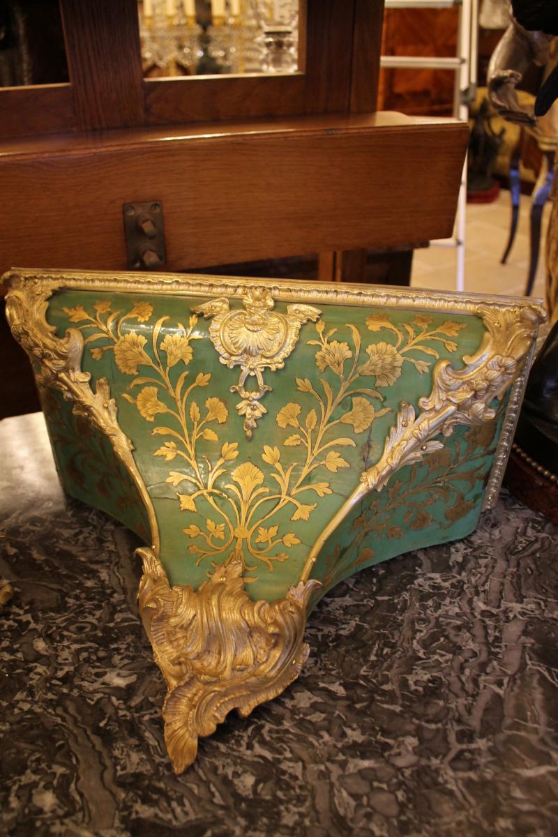 Cartel And Console In Green Horn, Louis XV-photo-4