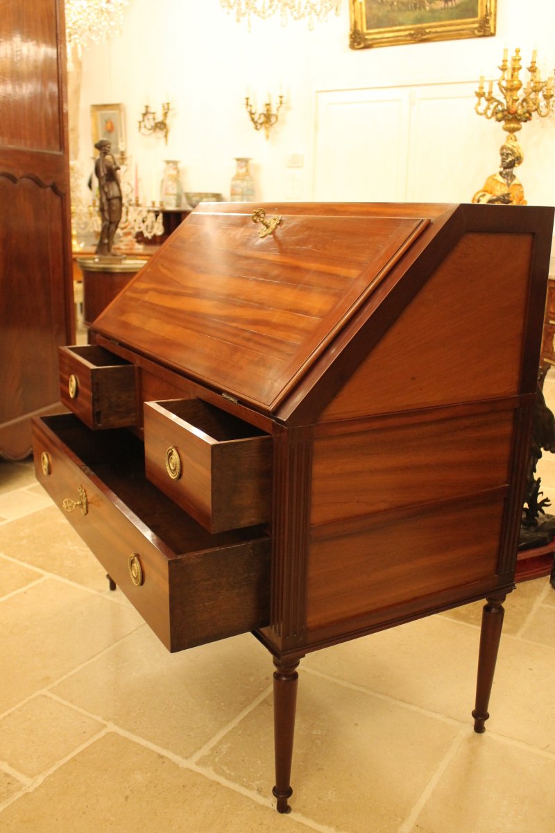 Bureau De Pente Louis XVI En Bois De Satiné Massif, époque XVIIIème Siècle-photo-1