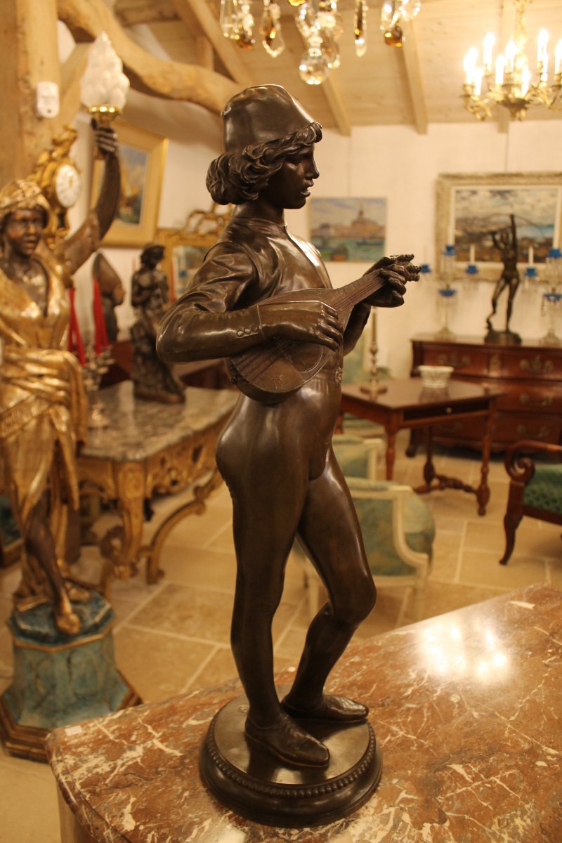 Le Chanteur Florentin Du XVème Siècle, Bronze De Paul Dubois (1827-1905)-photo-3