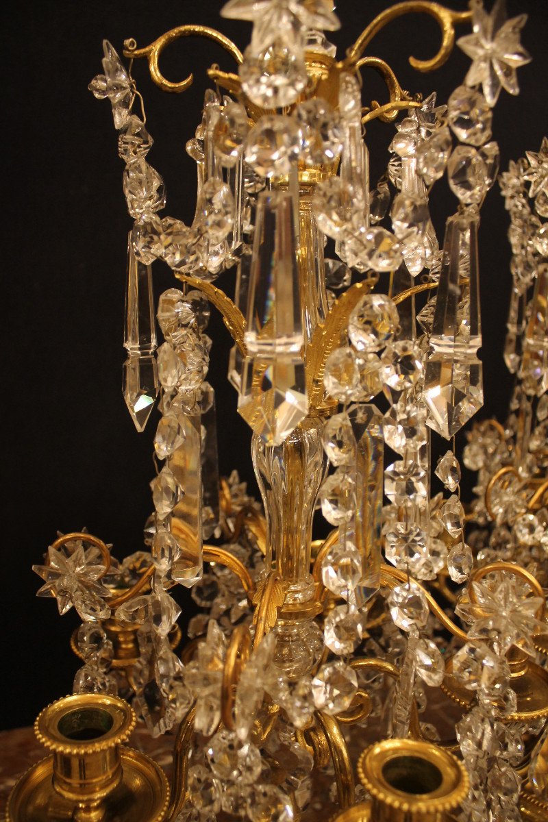 Pair Of Girandoles With Five Lights In Bronze And Baccarat Crystal, Napoleon III Period-photo-3