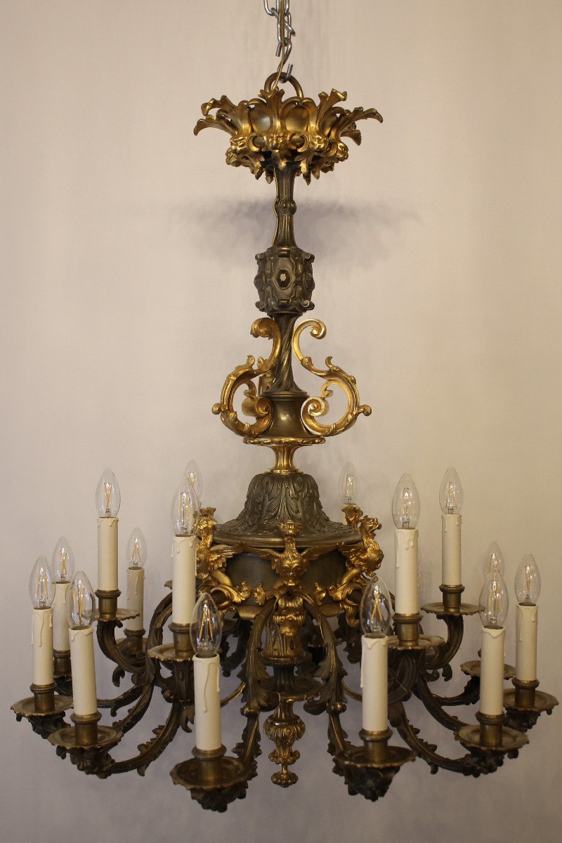 Important Gilt Bronze And Patinated Chandelier With 18 Lights, Napoleon III Period-photo-2