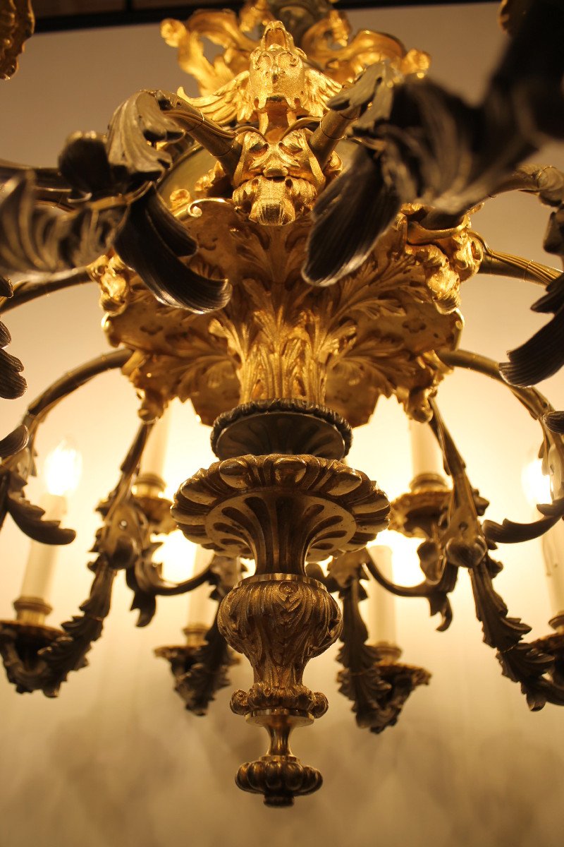 Important Gilt Bronze And Patinated Chandelier With 18 Lights, Napoleon III Period-photo-4