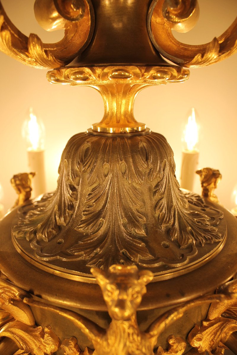 Important Gilt Bronze And Patinated Chandelier With 18 Lights, Napoleon III Period-photo-3