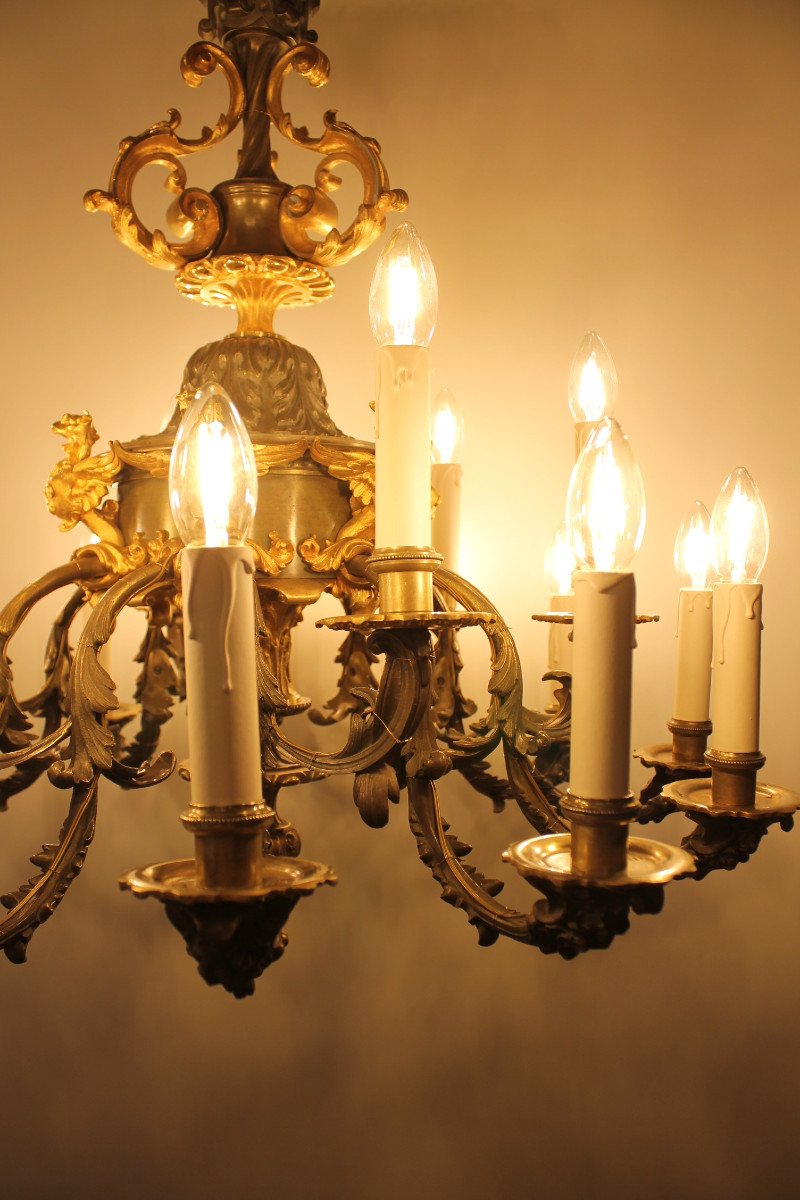 Important Gilt Bronze And Patinated Chandelier With 18 Lights, Napoleon III Period-photo-5