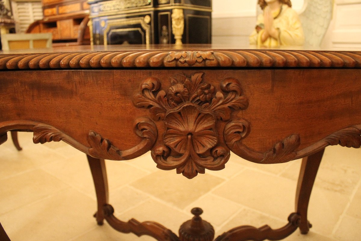 Table Bureau à Volets De Style Louis XV Rocaille  En Acajou, époque Napoléon III-photo-3
