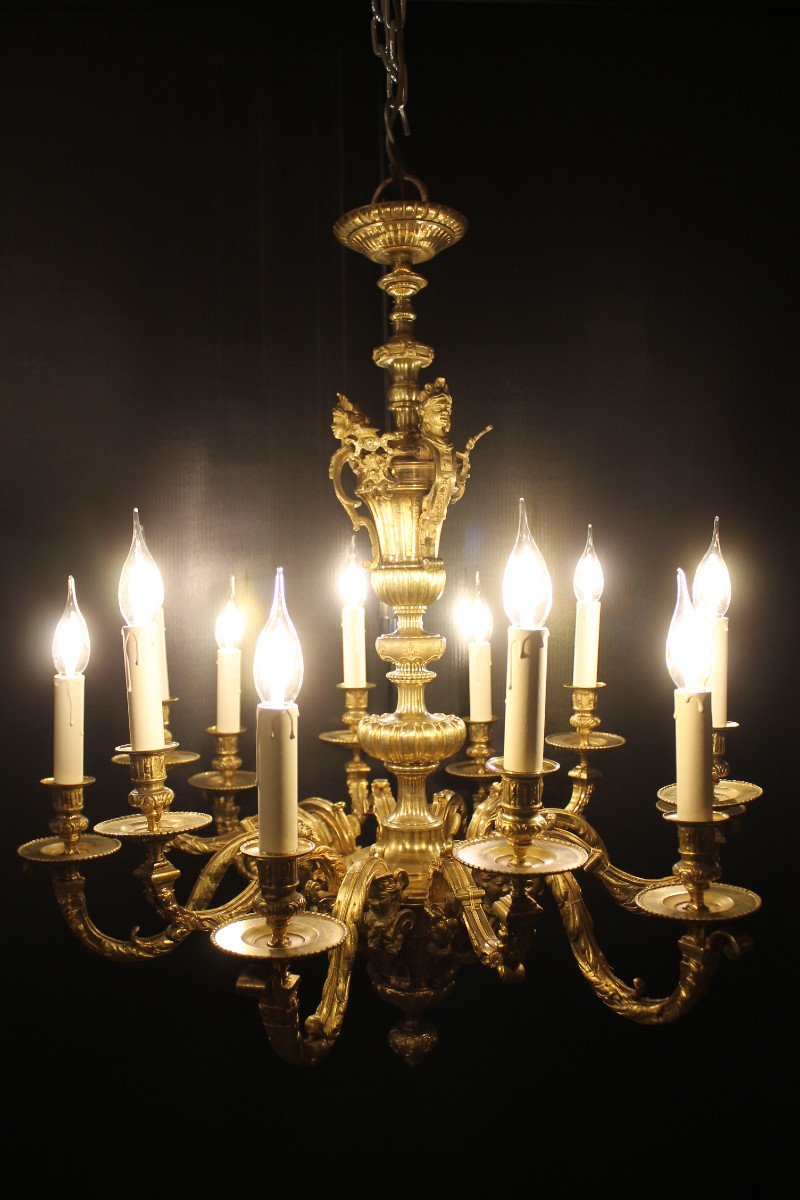 Lustre Mazarin En Bronze Doré à 12 Feux XIXe Siècle-photo-2