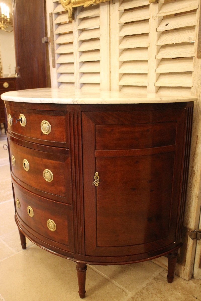 Petite Commode Demi Lune En Acajou, Epoque Louis XVI-photo-2